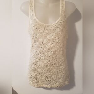 Y2K Forever 21 Cream Sequin Lace Tank Top